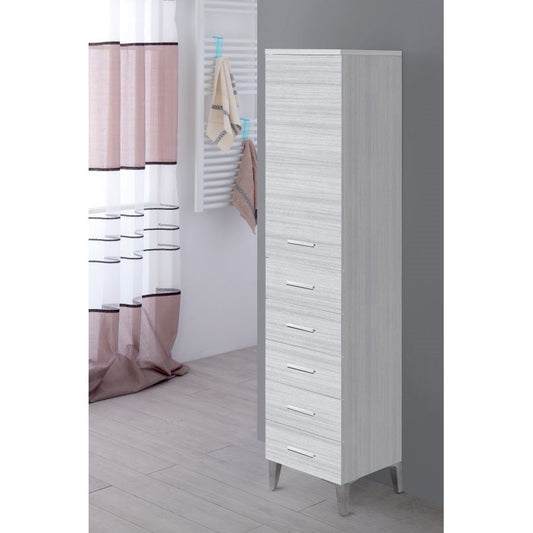 Meuble porte-serviettes avec porte et cinq tiroirs Gris 35x34x h 148,5 cm