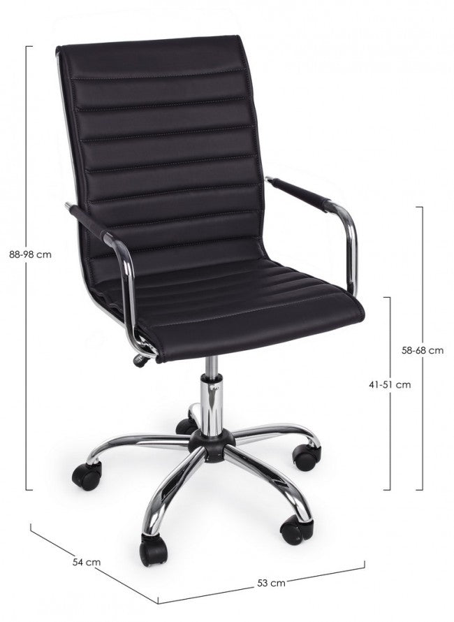 Fauteuil de bureau PERTH noir, réglable en hauteur avec accoudoirs et roulettes en simili cuir