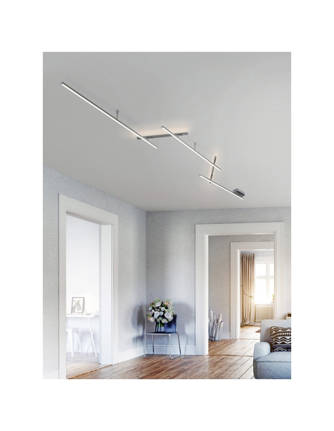 Plafonnier-Applique Indira 5 Tiges Orientables Rétroéclairage Nickel L245 cm Trio Lighting