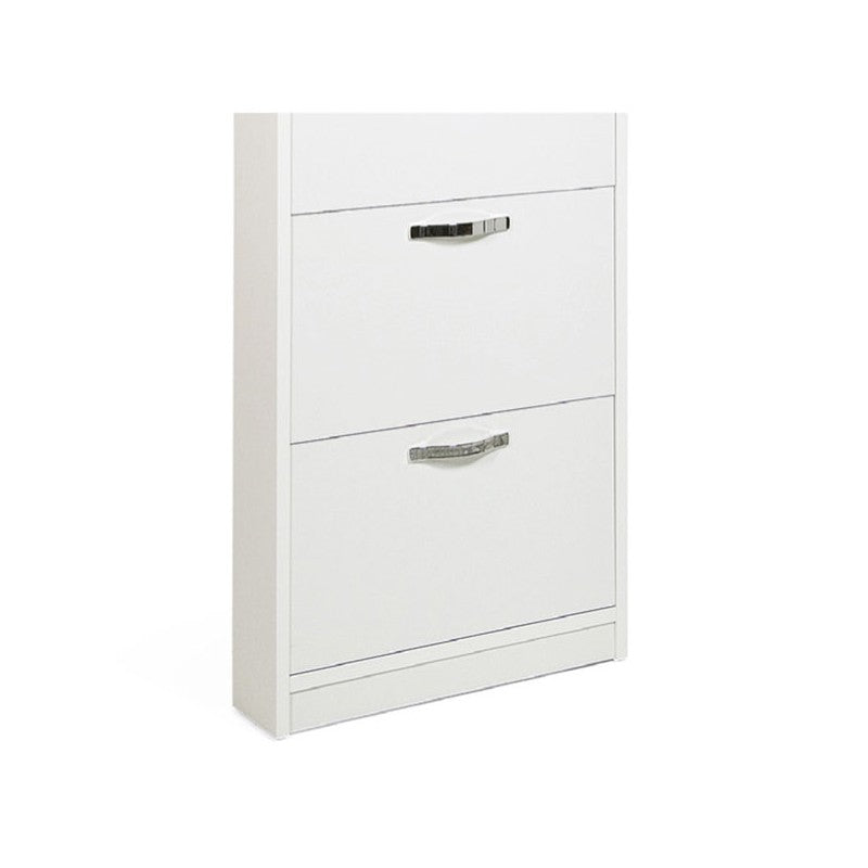 Étagère à chaussures Slim Frêne Blanc en bois mélaminé 5 abattants 180x65x15 cm