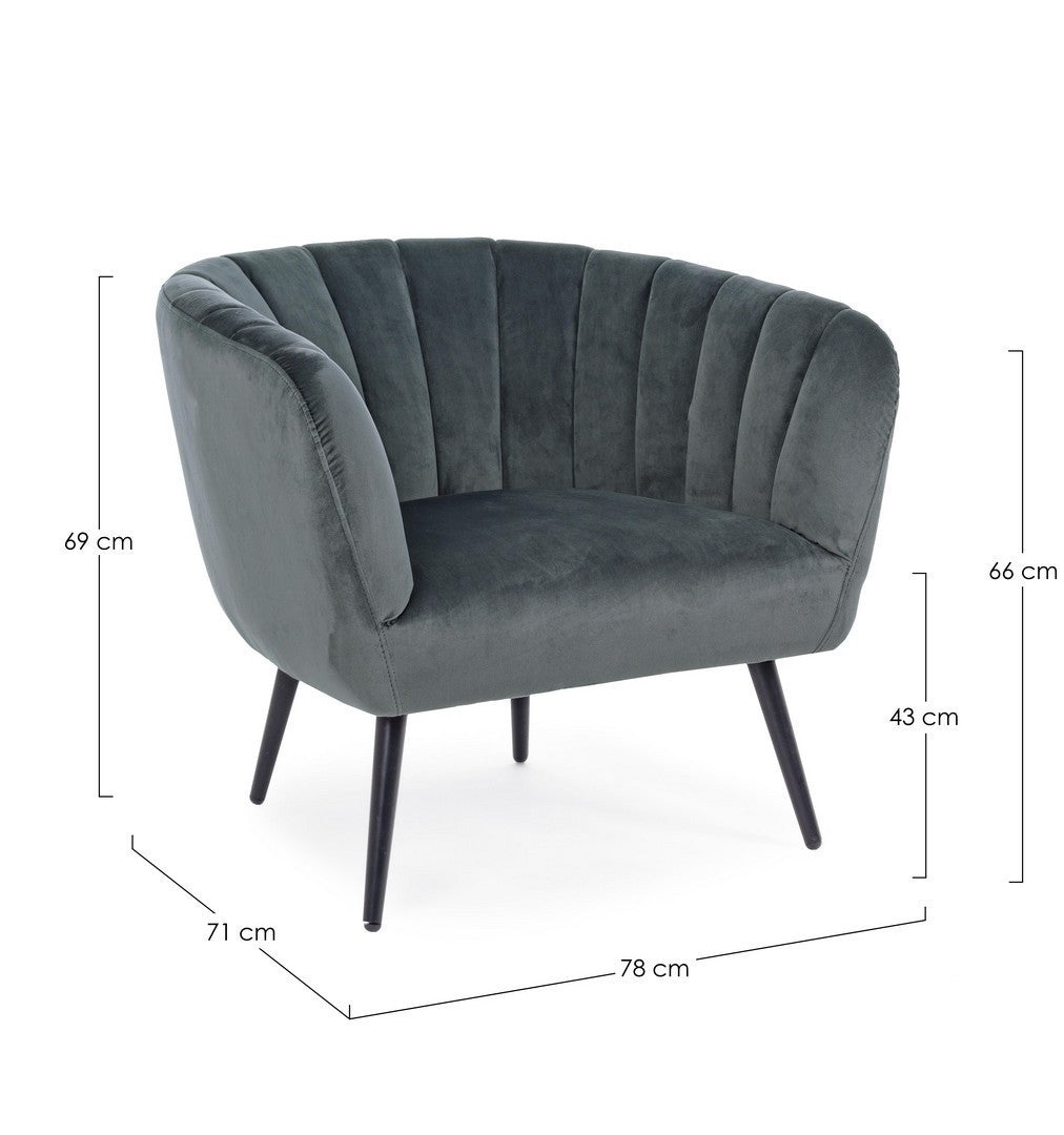 Fauteuil Avril en métal gris et velours