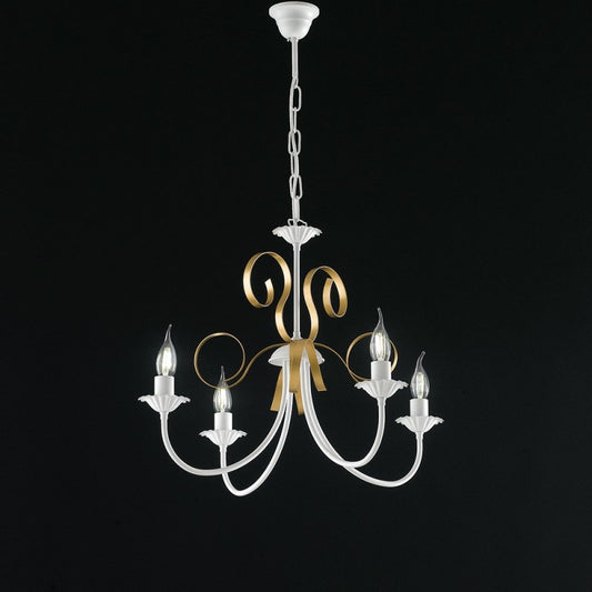 Lustre classique en fer blanc shabby doré quatre lumières 61x h47 cm