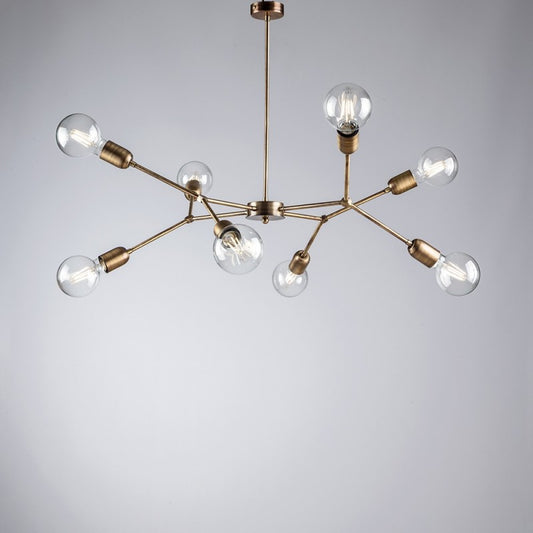 Lustre industriel en fer bronzé brossé à huit lumières 79x h66 cm