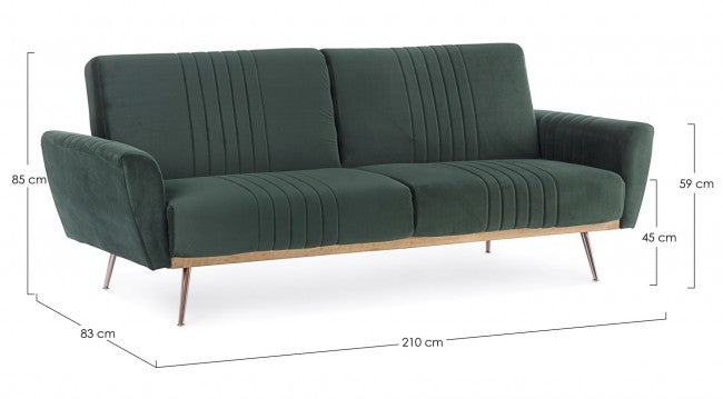 Canapé lit trois places en velours Vert Foncé JOHNNY 210x83x h85 cm