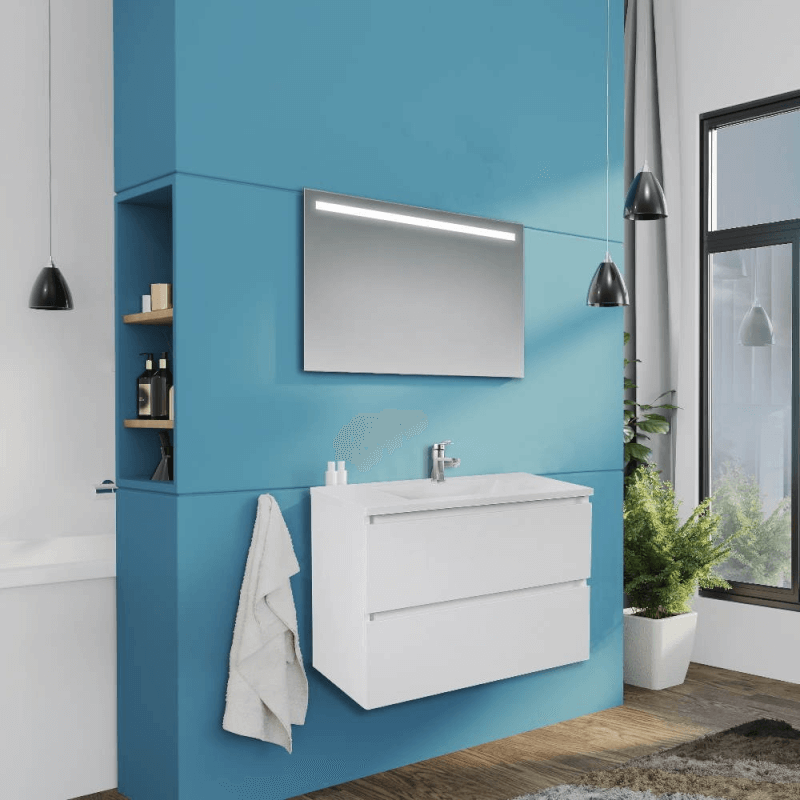 Meuble de salle de bain suspendu Carezza blanc brillant 80x46x54 H