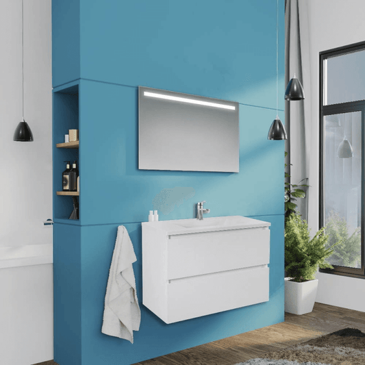 Meuble de salle de bain suspendu Carezza blanc brillant 80x46x54 H