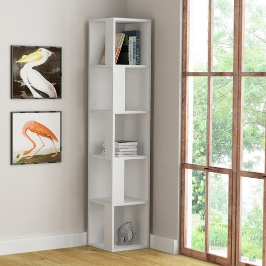 Bibliothèque d'angle piano blanc 5 étagères 31,4x31,4x158,9