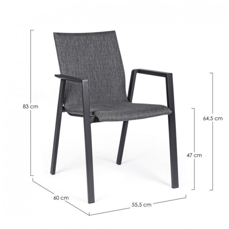 Chaise de jardin anthracite avec accoudoirs Bizzotto