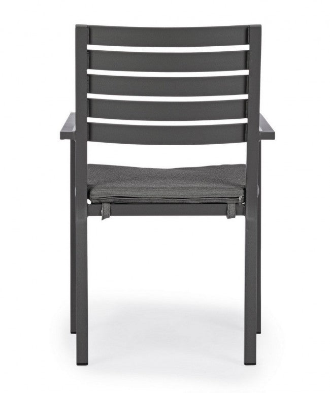 4x Chaise anthracite avec accoudoir et coussin en aluminium de style industriel