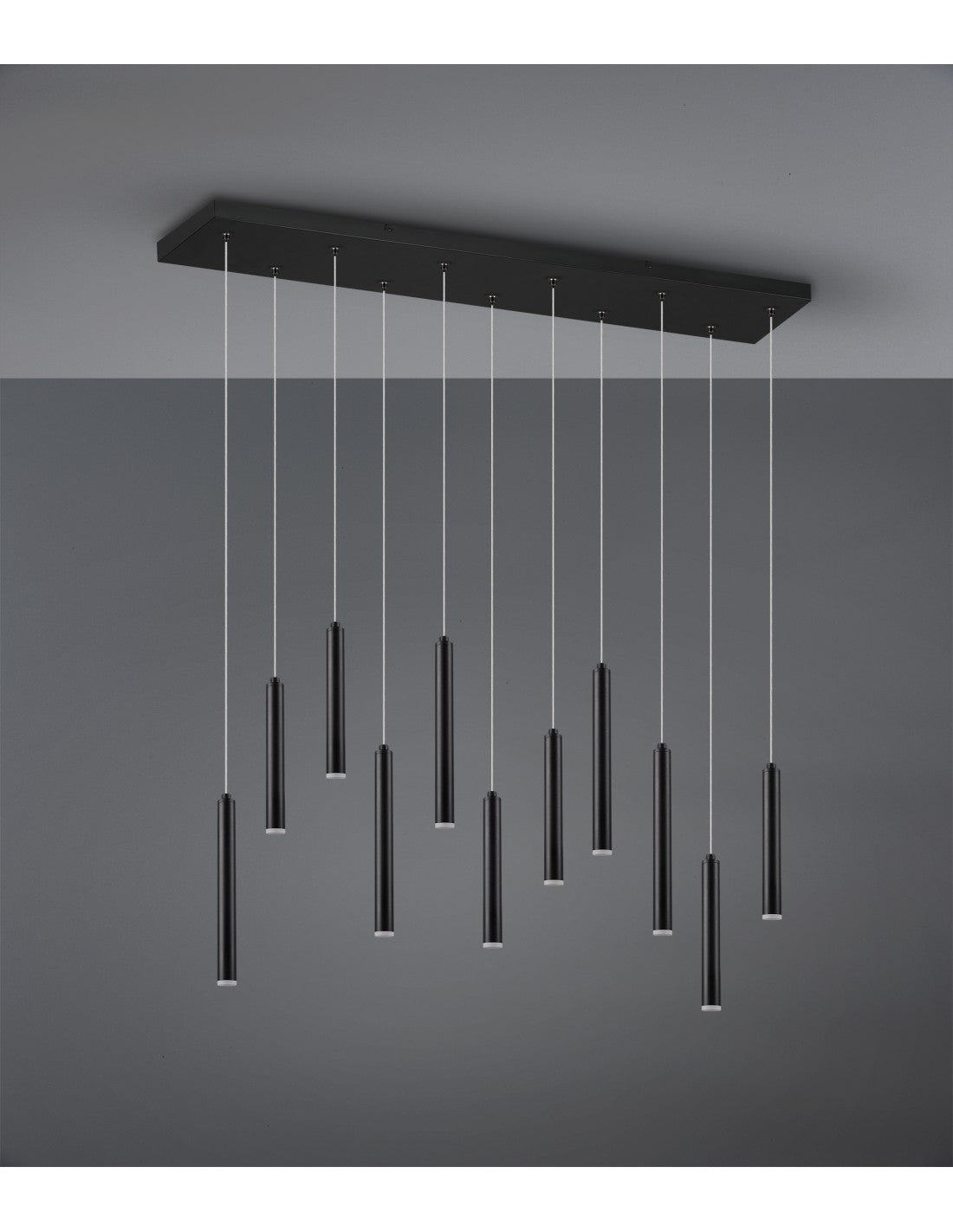 Suspension Tubulaire Moderne 11 Tubes LED Noirs L115 cm Trio Lighting