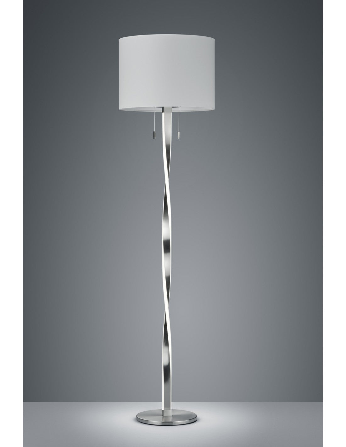 Lampadaire moderne Nandor Nickel avec abat-jour et cadre d'éclairage trio LED