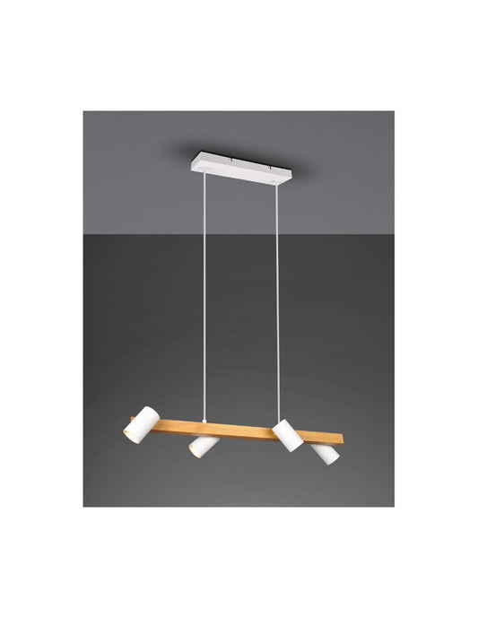 Lampe à Suspension Linéaire en Bois 4 Spots Cylindriques Ajustables Blanc Marley Trio Lighting
