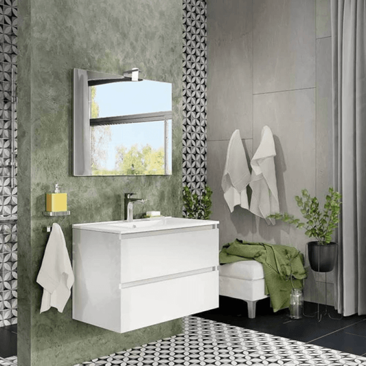 Meuble de salle de bain Trasimeno blanc brillant avec miroir