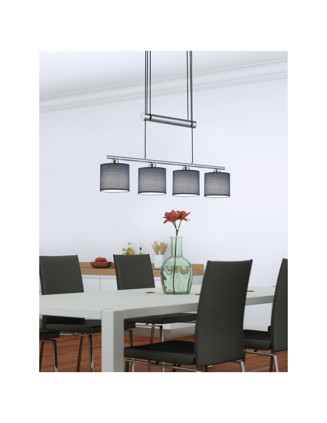 Garda Nichel Suspension 4 Abat-jour Tissu Gris L77 cm Trio Lighting