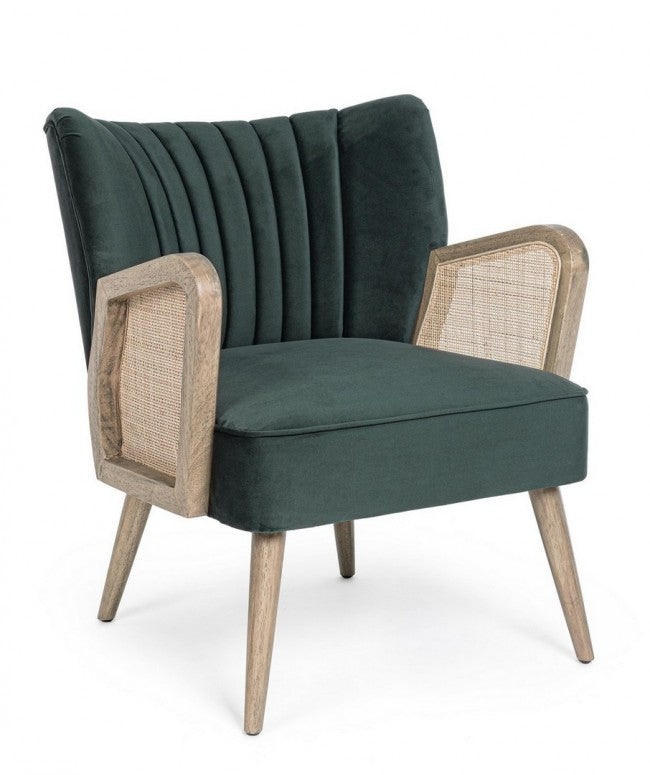 Fauteuil vintage en bois velours vert Virna