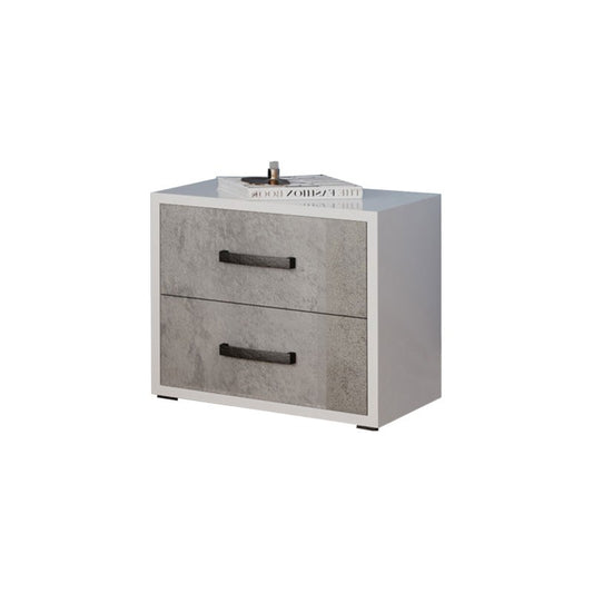 Table de chevet gris ciment avec 2 tiroirs en bois mélaminé 36x52xh 43