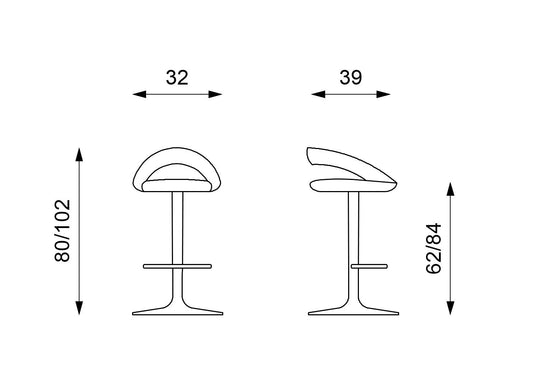 Tabouret en simili cuir rouge 39x32x80/102h cm