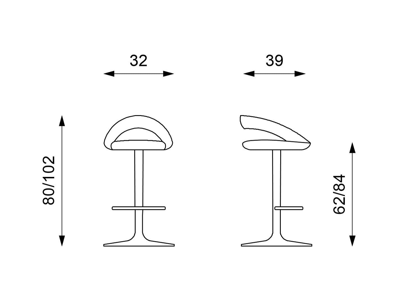 Tabouret en simili cuir noir 39x32x80/102h cm