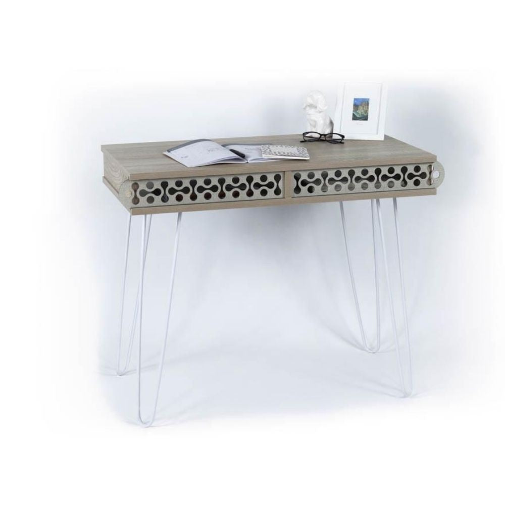 Bureau Ilia avec pieds en métal blanc et plateau en chêne 96x51x75 HMT190642