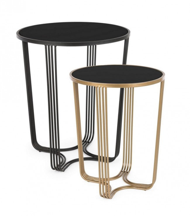 Lot de 2 tables basses en métal style design doré et noir