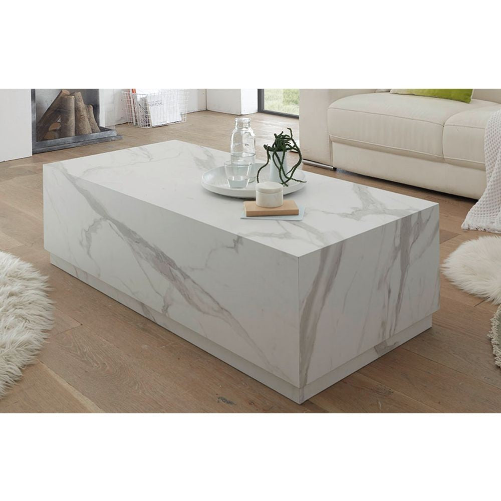 Table de salon Marko effet marbre blanc