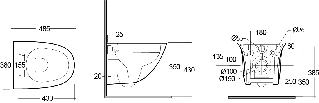 WC suspendu Sensation Rimless 48 cm - Fixation cachée