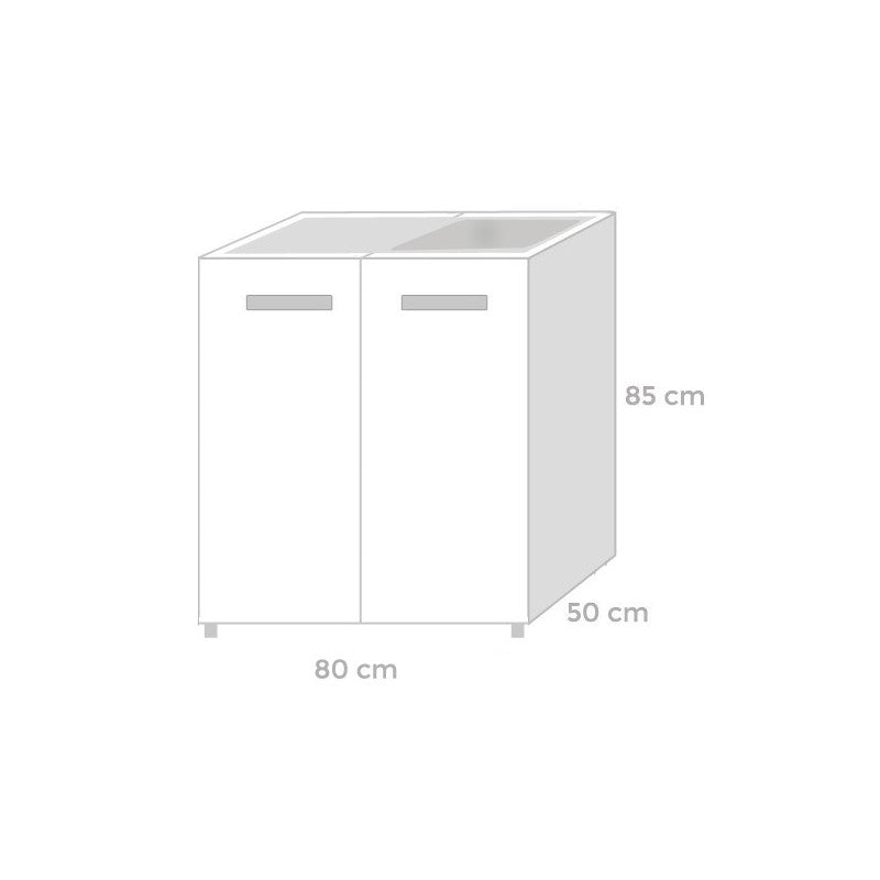 Évier de cuisine en frêne blanc avec 2 portes 80x50xH 85 cm