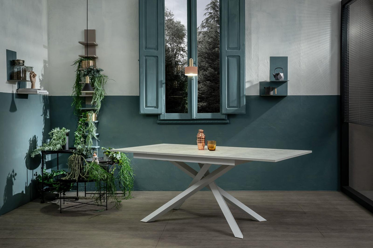 Table extensible en béton blanc-blanc 90 cm x 140-190 cm H. 76 cm