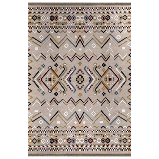 Tapis antidérapant beige multicolore avec décorations colorées 160x230
