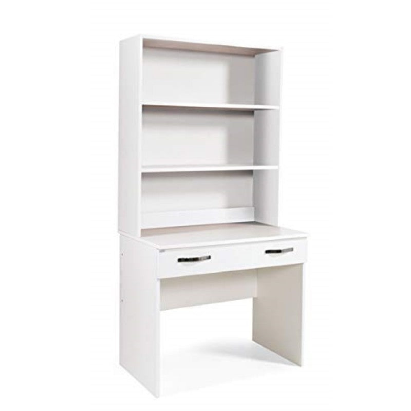 Bureau avec tiroir pour chambre ou bureau avec bibliothèque blanche, poste informatique