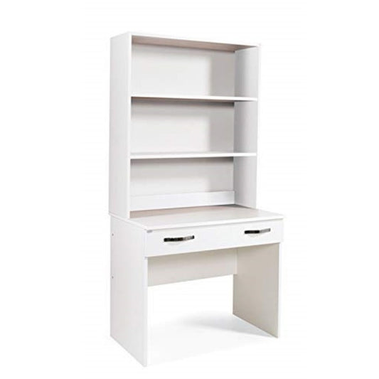 Bureau avec tiroir pour chambre ou bureau avec bibliothèque blanche, poste informatique