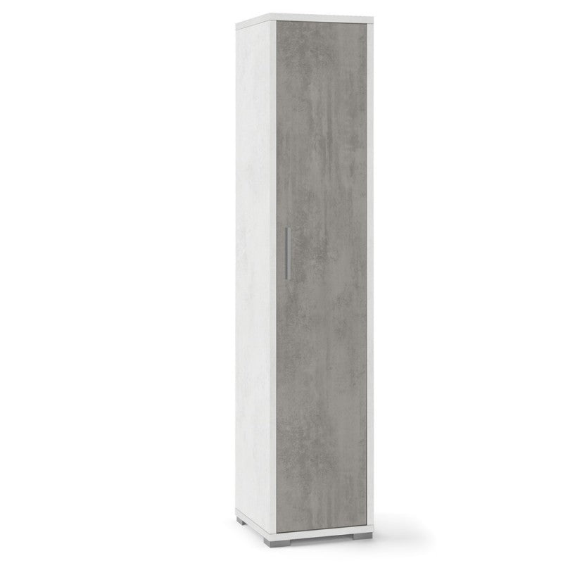 Armoire polyvalente étroite en bois Ciment Blanc 39x41x h182 cm