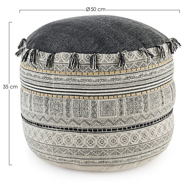 Pouf en coton style ethnique Alaskan TILAK diamètre 50x h35 cm