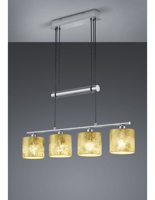 Lampe à Suspension Garda Nichel 4 Abat-jour Tissu Doré L77 cm Trio Lighting