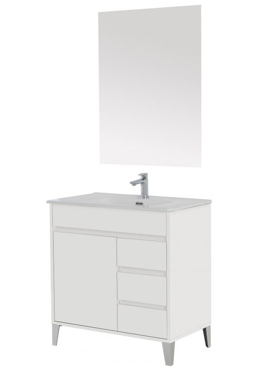 Composition de salle de bain Ligne Mondo Laqué Blanc une porte trois tiroirs 82x47x h85 cm