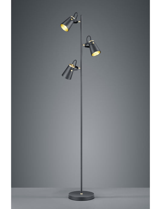 Lampadaire Minimal 3 Cônes Ajustables Edward H160 cm Noir et Doré Trio Lighting