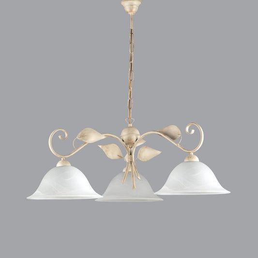 Lustre suspension en fer ivoire doré à trois lumières 78x h34 cm