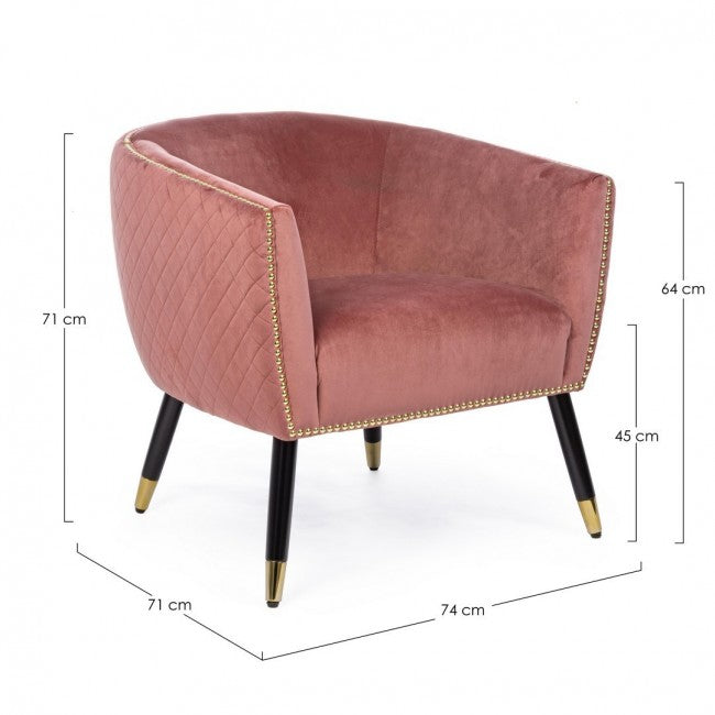 Fauteuil rembourré Caitlin recouvert de velours rose antique