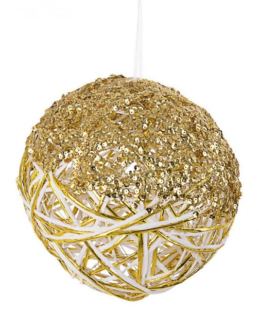 12x décoration sphérique blanche pailletée