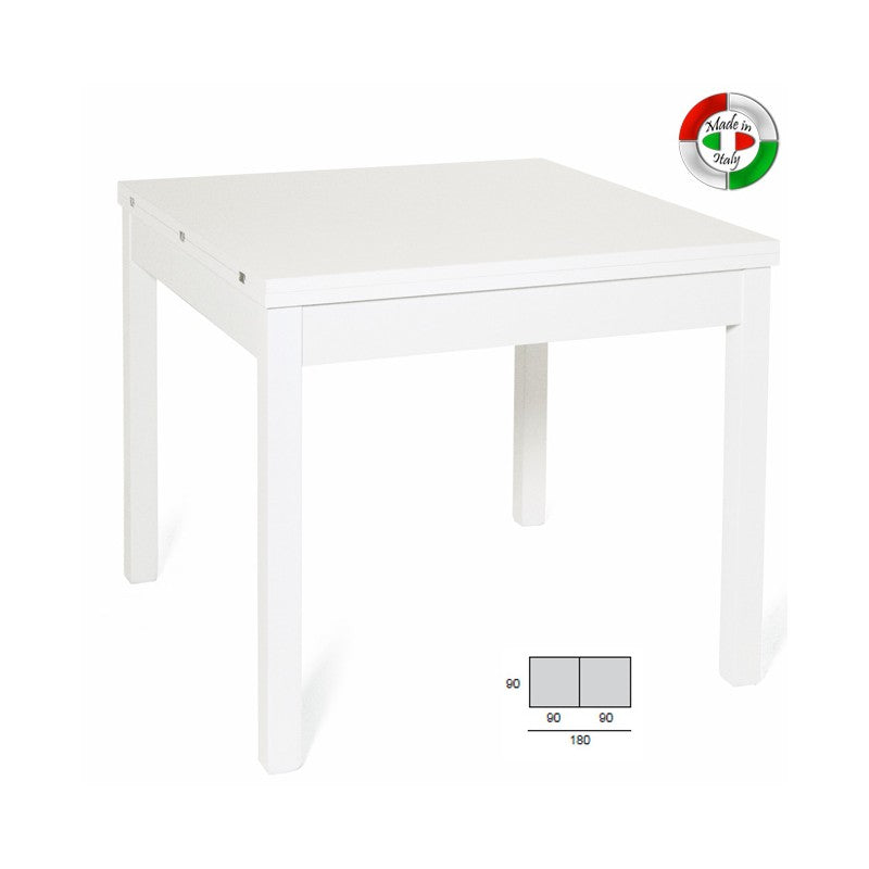 Table à manger en Frêne Blanc avec ouverture livre en bois mélaminé 90x90-180 cm