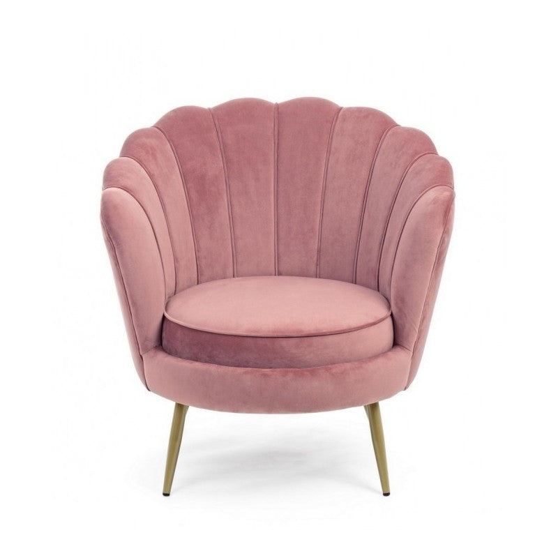 Fauteuil rétro en velours rose paon 80 x 76 x 84 h cm