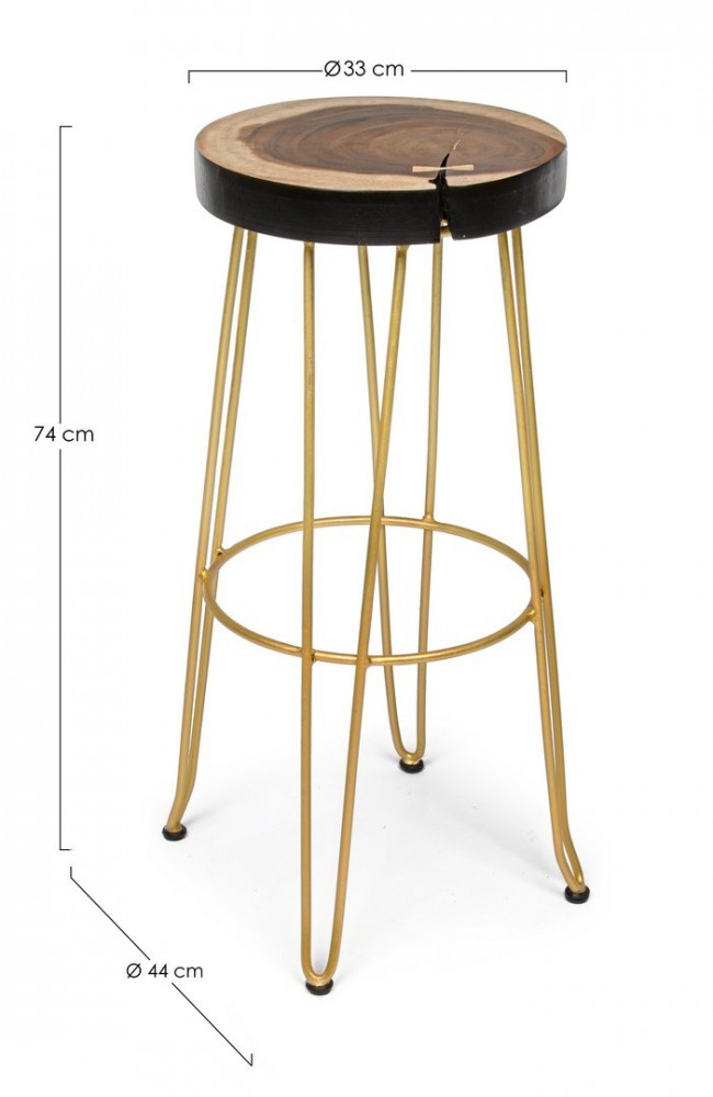 Tabouret de bar en bois doré style ambiance