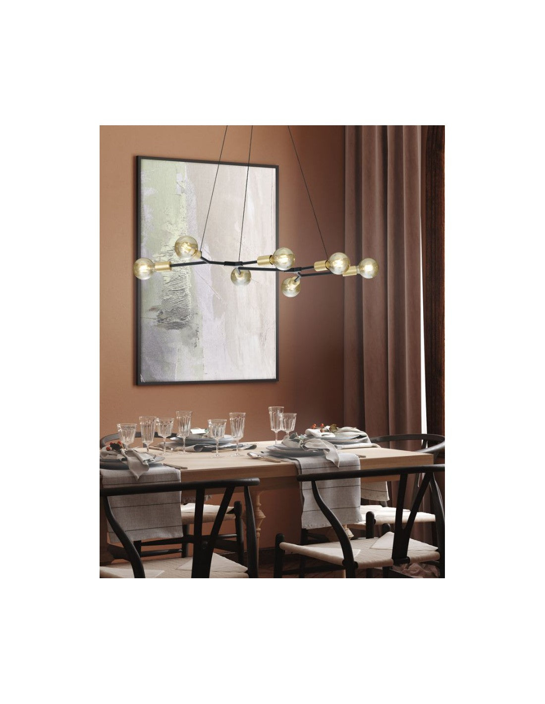 Lustre à Suspension Minimale 7 Lumières Croix Noir et Or Trio Éclairage