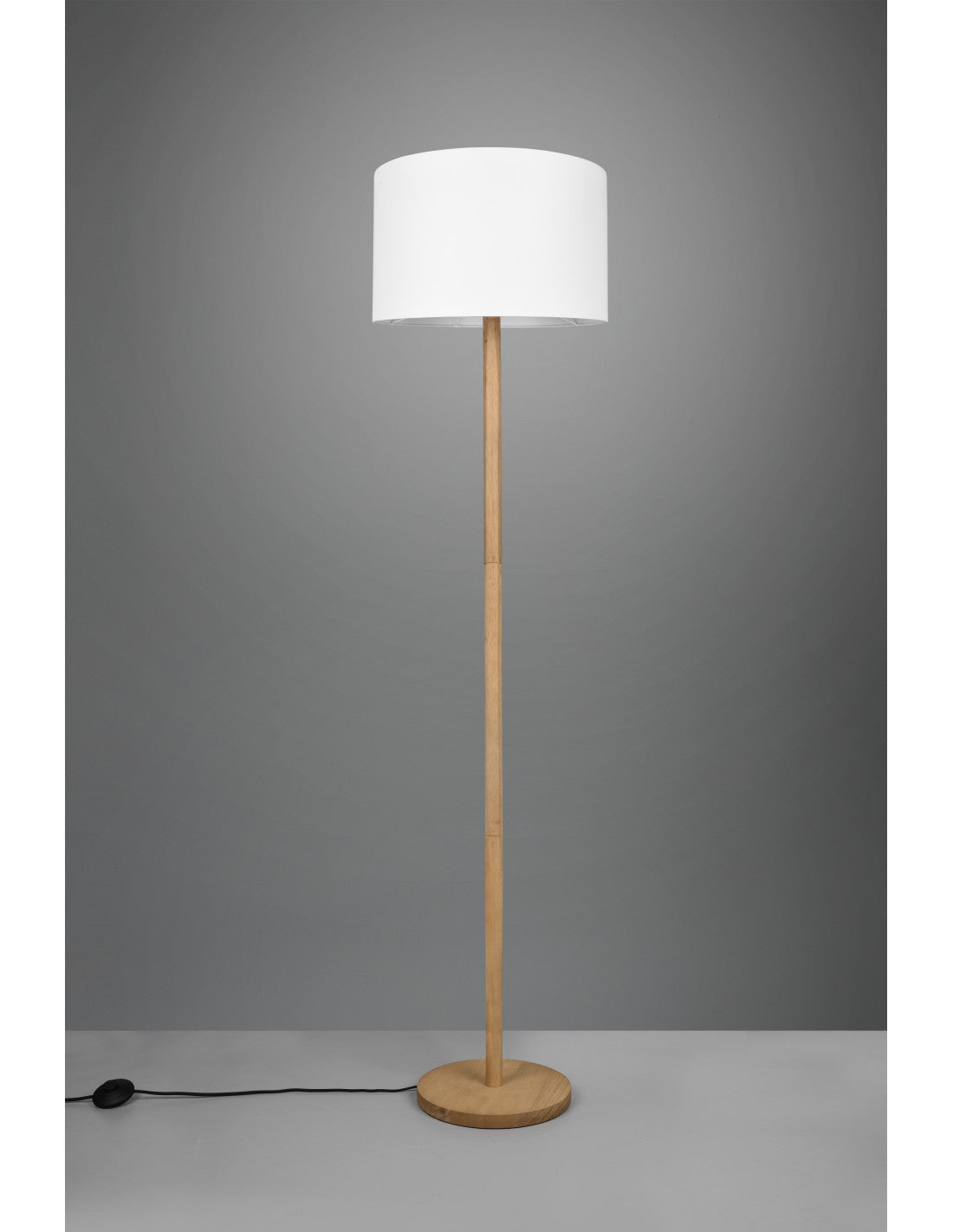 Lampadaire Korba élégant socle en bois abat-jour blanc Trio Lighting