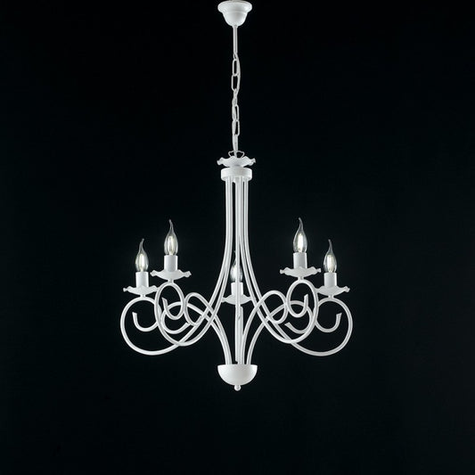 Lustre suspension en fer shabby blanc à cinq lumières 57x h60 cm