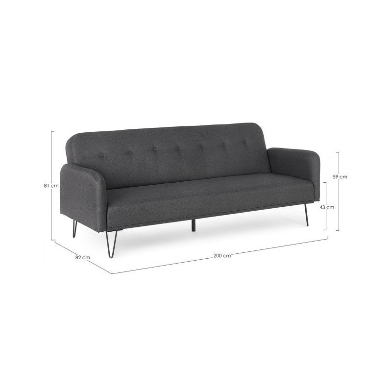 Canapé convertible trois places en tissu BRIDJET Noir 200x82x h81 cm