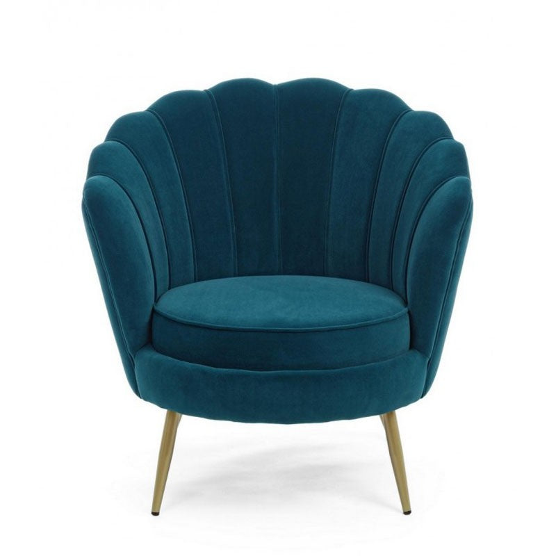 Fauteuil rétro vintage en velours bleu paon 80 x 76 x 84 h cm