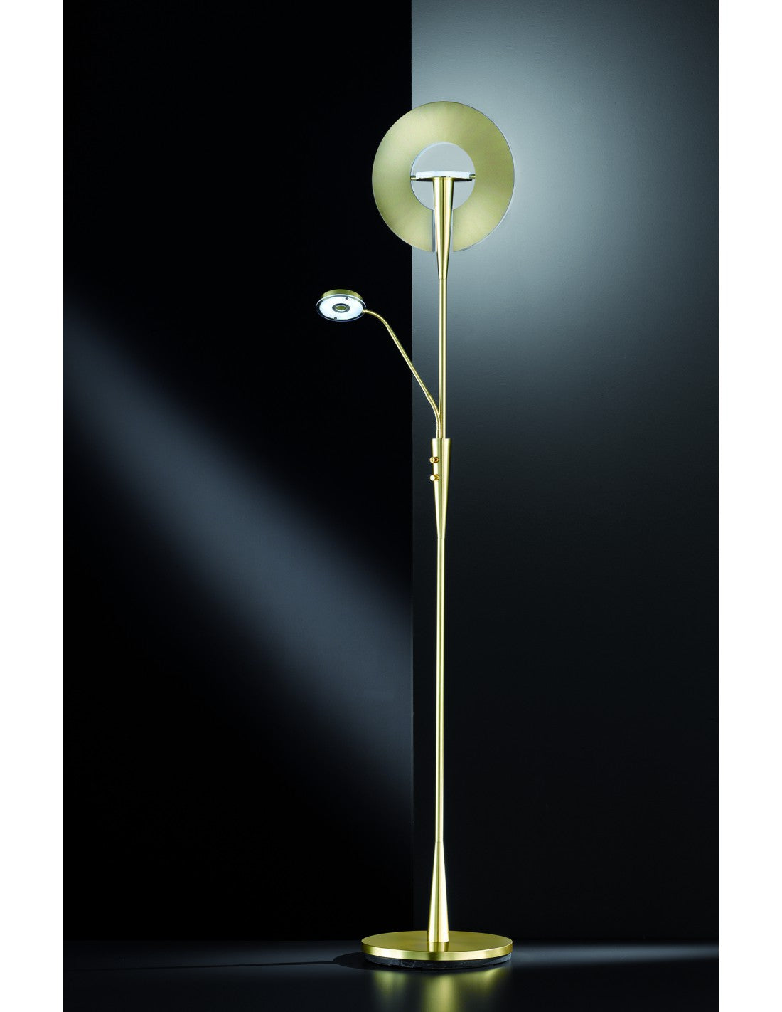 Lampadaire LED avec spot de lecture à intensité variable Québec Laiton Trio Éclairage