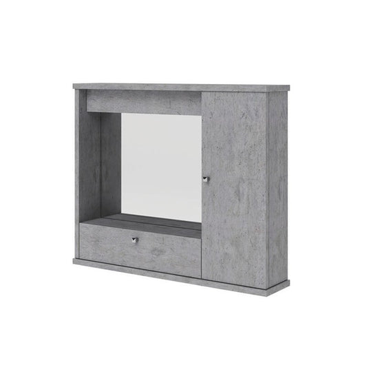 Miroir de salle de bain gris béton, meuble moderne avec 1 porte avec abattant h.61x73x14