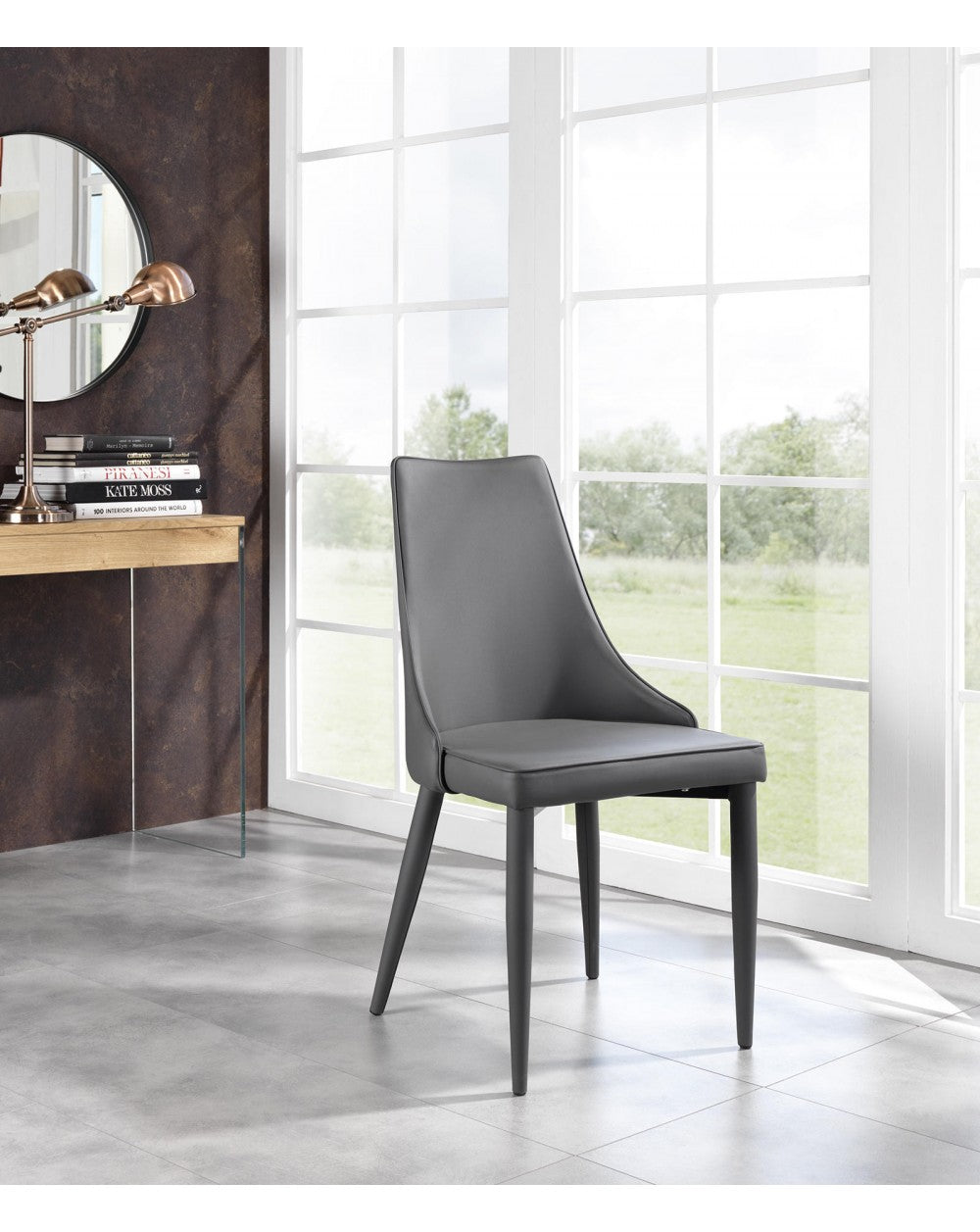 2x Chaise Myriam STS simili cuir gris foncé